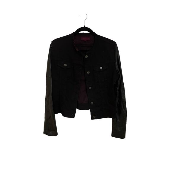 J Brand Woman's Noir Red Denim Jacket With Lamb Leather Sleeves Size Medium - Picture 1 of 6